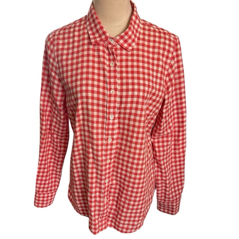 J Crew Women's Perfect Pink White Check Button Down Long Sleeve Shirt Sz S
